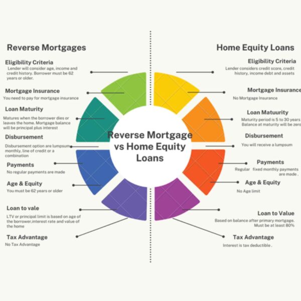 graphic explaining the differences between a reverse mortgage and home equity loan